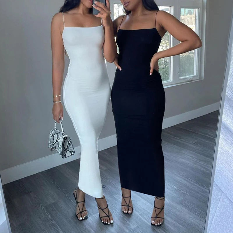 Black Spaghetti Strap Bodycon Dress
