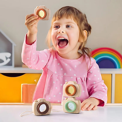 1PC Baby Wooden Colorful Camera Kaleidoscope Toys Kid Block Montessori Hanging Camer Prop Decoration DIY Camera Gift Outdoor Toy