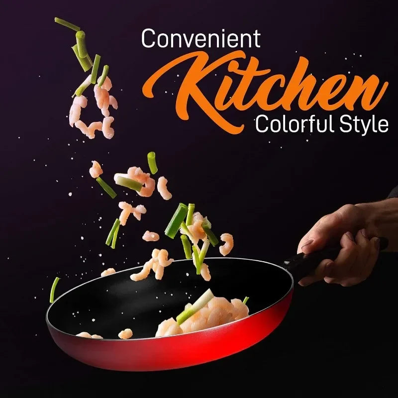 15-Piece Nonstick Kitchen Cookware Set Colorful Heat Resistant Lacquer w/Saucepot, Frying Pans , Oven Pot, Lids, 5 Utensil
