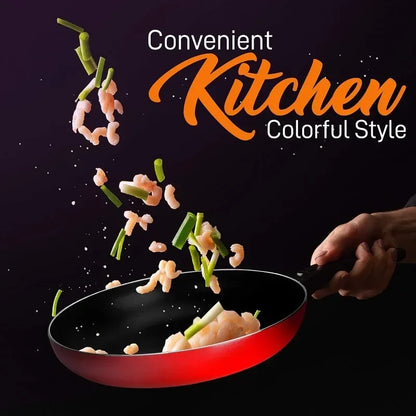 15-Piece Nonstick Kitchen Cookware Set Colorful Heat Resistant Lacquer w/Saucepot, Frying Pans , Oven Pot, Lids, 5 Utensil