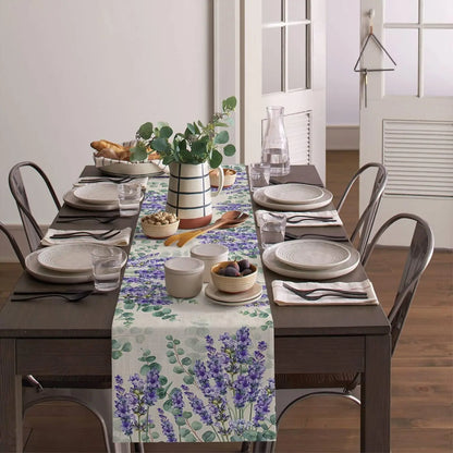 Eucalyptus Leaves Purple Lavender Flowers Linen Table Runners Party Decor Kitchen Dining Table Runners Wedding Decorations