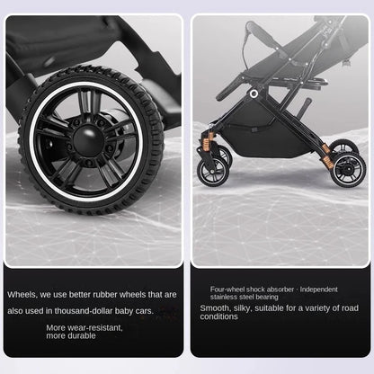 Lightweight Stroller Folding Simple High Landscape Newborn Stroller with Telescopic Trolley Shock Absorption Rubber Wheels