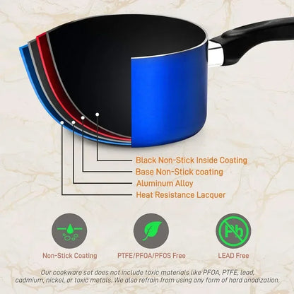 15-Piece Nonstick Kitchen Cookware Set Colorful Heat Resistant Lacquer w/Saucepot, Frying Pans , Oven Pot, Lids, 5 Utensil