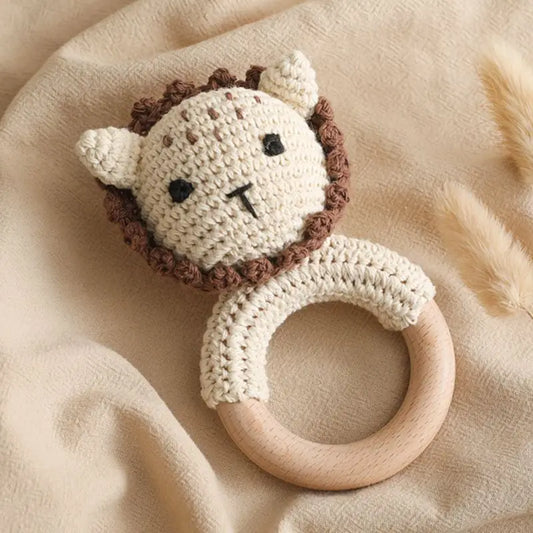 1Pc Baby Rattle Wooden Teether Music Ring Crochet Animal Rabbit Music Rattles Soother Bracelet Toddler Toys Baby Teething Gifts