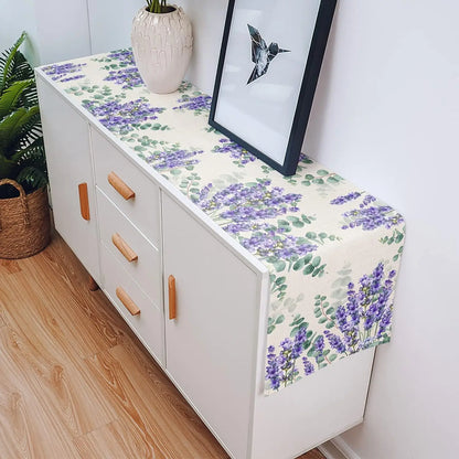 Eucalyptus Leaves Purple Lavender Flowers Linen Table Runners Party Decor Kitchen Dining Table Runners Wedding Decorations