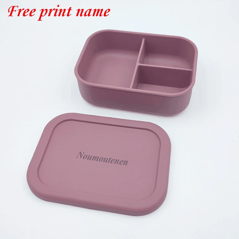 Personalized Name Lunch Box 3 Compartment Silicone Bento Box Portable Leak Proof Microwave Oven Lunch Box Picnic Food Container
