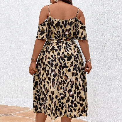Plus Size Leopard Print V-Neck Dress