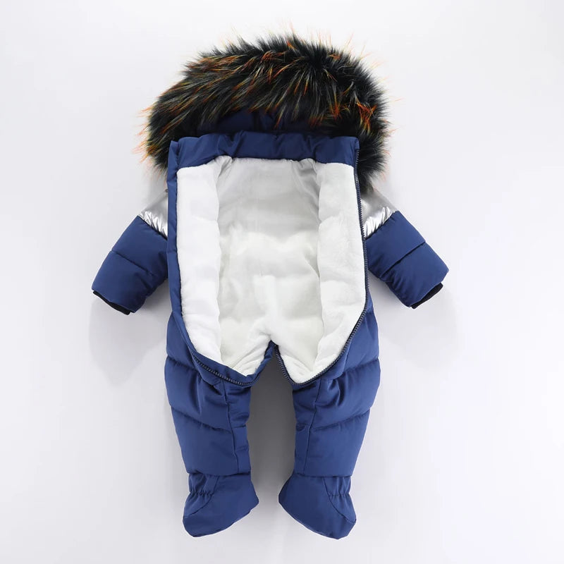 IYEAL Fur Hooded Warm Snowsuit Coat Plush Lining Romper Winter Toddler Girls Overalls Baby Boy Jumpsuit Newborn Baby Clothes