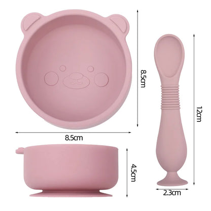 BPA Free Silicone Dishes for Baby 2Pcs/1Set Silicone Baby Feeding Bowl Tableware Waterproof Spoon Non-Slip Crockery Bowl