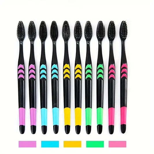 10pcs Charcoal Infused Soft Bristle Toothbrush for Deep Oral Cleaningand Gum Care -Ldeal for Daily Use by Adults at Home