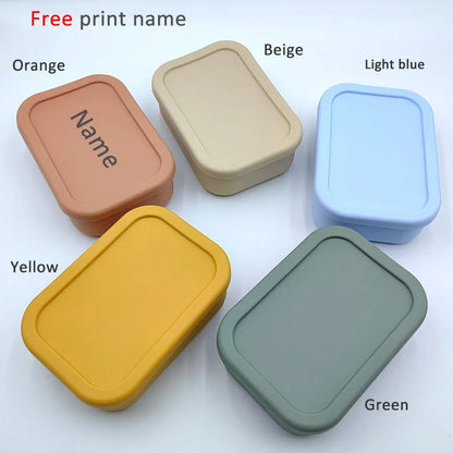 Personalized Name Bento Lunch Box Silicone 3-compartment Lunch Box Baby Food Container Leakproof Portable Picnic Lunch Box
