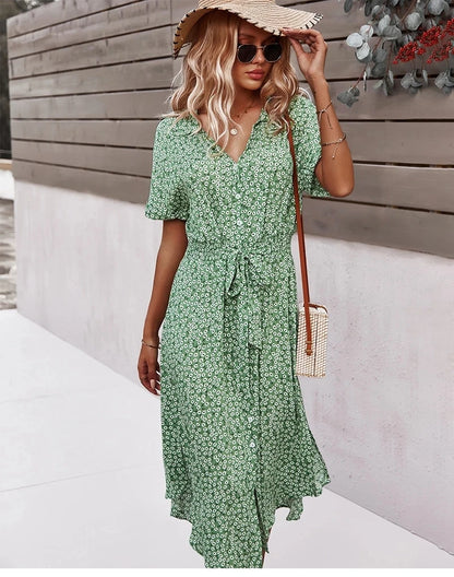 Floral Print V-Neck Midi Dress