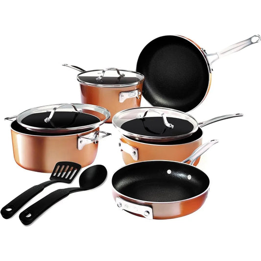 10 Pcs Copper Pots And Pans Set
