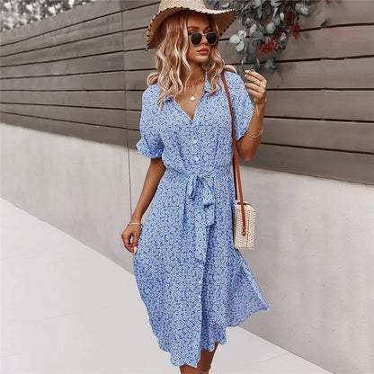Floral Print V-Neck Midi Dress
