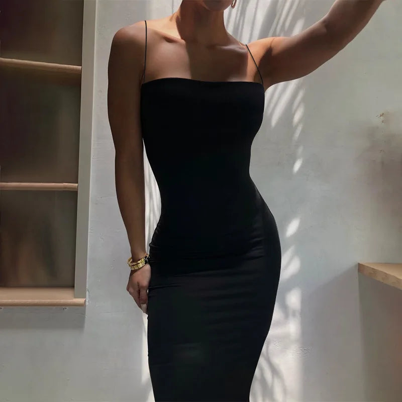 Black Spaghetti Strap Bodycon Dress