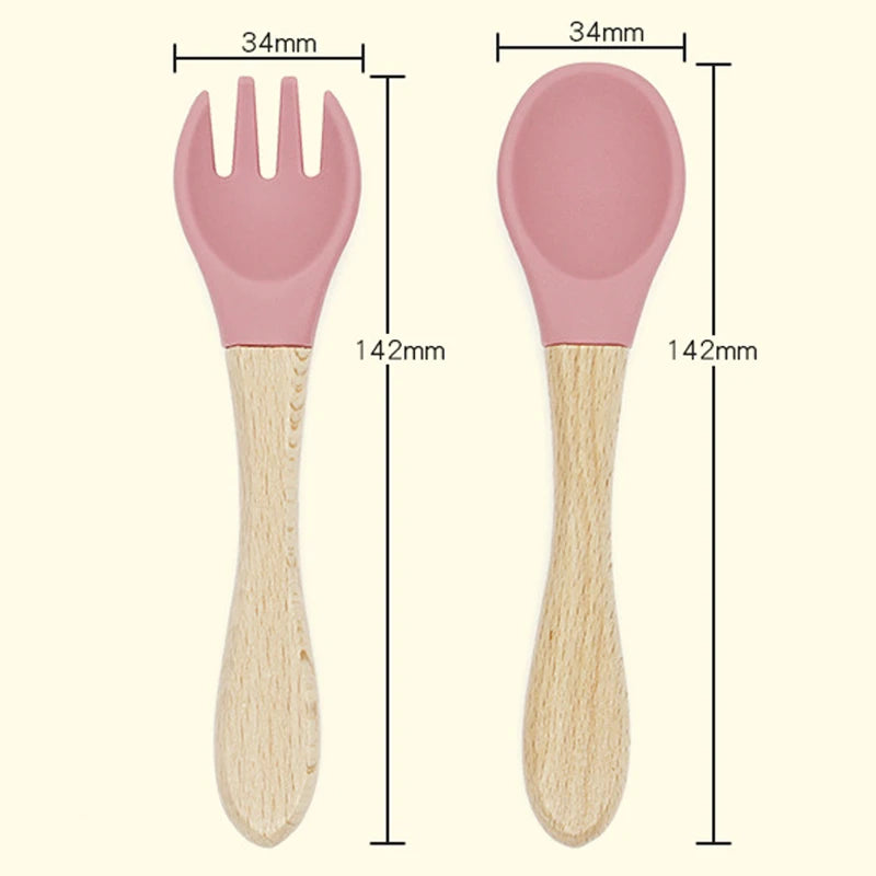 Custom Name Personalized Baby Bamboo Fork Silicone Wooden Feeding Spoon Toddlers Infant Feeding Accessories Organic BPA Free