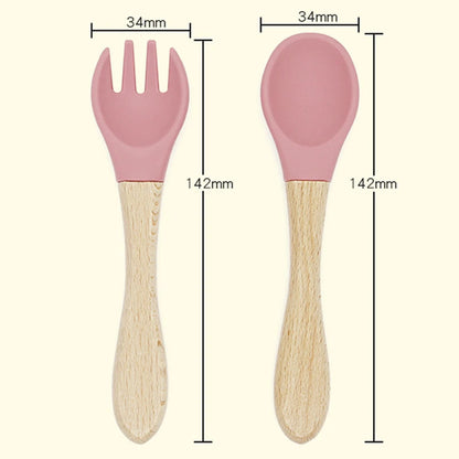 Custom Name Personalized Baby Bamboo Fork Silicone Wooden Feeding Spoon Toddlers Infant Feeding Accessories Organic BPA Free