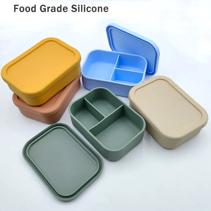 Personalized Name Bento Lunch Box Silicone 3-compartment Lunch Box Baby Food Container Leakproof Portable Picnic Lunch Box