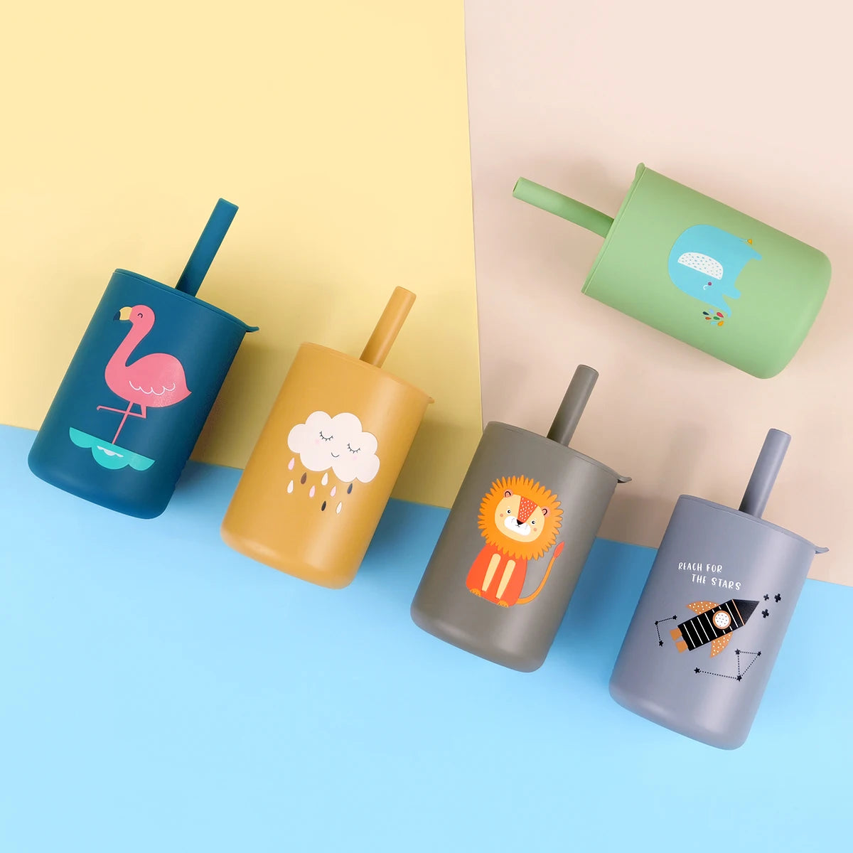 TYRY.HU 1Pc Baby Feeding Straw Cup Baby Cartoon Learning Feeding Cup Food Grade Silicone Toddler Water Bottle Tableware BPA Free
