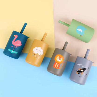 TYRY.HU 1Pc Baby Feeding Straw Cup Baby Cartoon Learning Feeding Cup Food Grade Silicone Toddler Water Bottle Tableware BPA Free