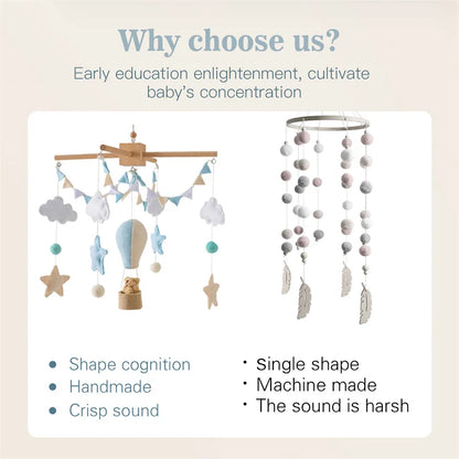 Wooden Baby Rattles Toy 0-12 Months Soft Felt Cartoon Hot Balloon Bed Bell Newborn Music Box Holder Bracket Infant Crib Toy Gift