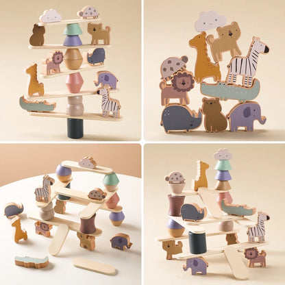 Montessori Toys Balanced Stacked Wooden Building Blocks Animal Board Game Puzzle Toys Are Placed In Animal-shaped Scene Gift Kid