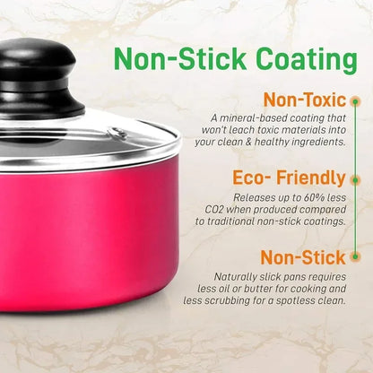 15-Piece Nonstick Kitchen Cookware Set Colorful Heat Resistant Lacquer w/Saucepot, Frying Pans , Oven Pot, Lids, 5 Utensil