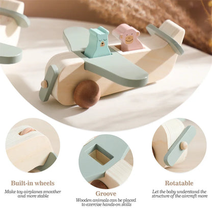 Baby Wooden Plane Toy Plane Model Manned Building Blocks Toy Woodiness Adornment Toy Blocks The Baby Educational Baby Toys Gifts