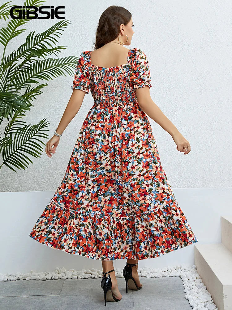 Floral Puff Sleeve A-Line Dress