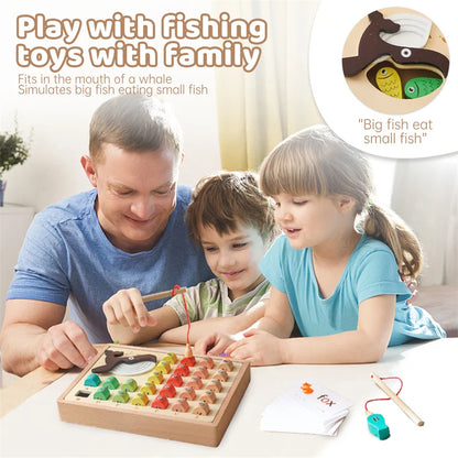 Kids Solid Wood Magnetic Suction Fishing Toy Cartoon Marine Life Cognition Toys Montessori Early Education Interaction Game Gift