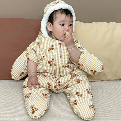 IYEAL Winter Baby Cute Starfish Outwear Baby Boys and Girls Solid Color Warm Fleece Clothes Thickening Cartoon jumpsuit
