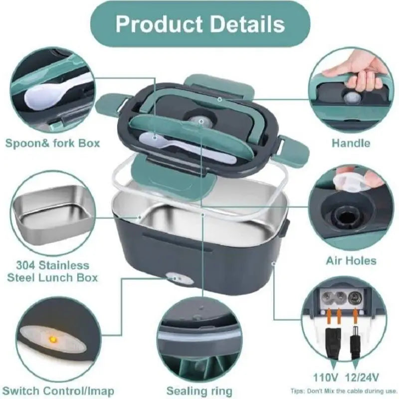 1.5l Portable Electric Lunch Box 60w Outdoor Camping Food Heating Warmer Suitable For Car Lunch Heating Microwave Oven