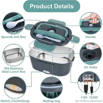 1.5l Portable Electric Lunch Box 60w Outdoor Camping Food Heating Warmer Suitable For Car Lunch Heating Microwave Oven