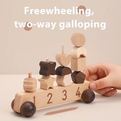 Wooden Building Blocks Interactive Toy Car for Kids Threading Montessori Toys Early Educational Game Toys Gift For Children Play