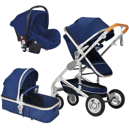 Multifunctional Baby Stroller with Car Seat, High-view Three-in-one Baby Stroller, Foldable, Two-way, Adjustable Armrests