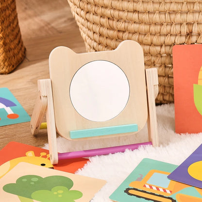 Montessori Baby Visual Stimulation Wooden Mirror Toys Black and White Flash Cards High Contrast Visual Stimulation Learning Toys