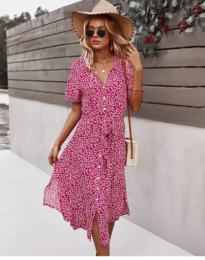 Floral Print V-Neck Midi Dress