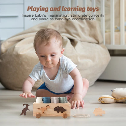 Kids Wooden Dinosaur Intelligence Car Toys Baby Stacking Multifunctional Shape Cognitive Toy Baby Montessori Education Toys Gift