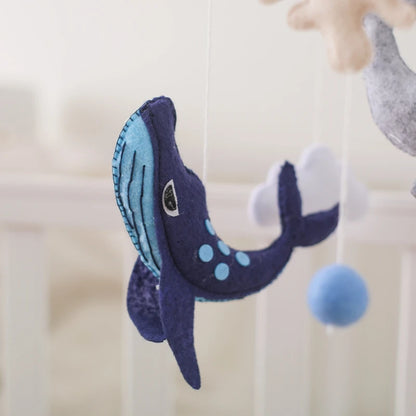 Wooden Baby Mobile Crib Bed Bell Cartoon Sea Animal Cloud Seashell Crib Hanging Toys Montessori Educational Cognitive Puzzle Toy