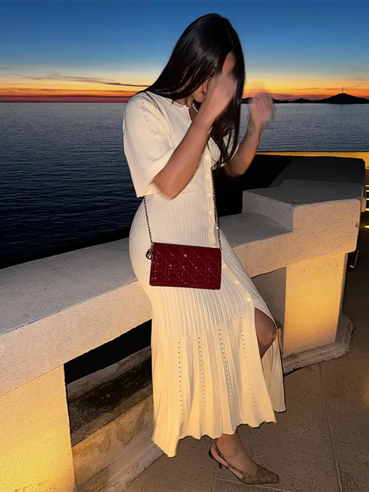 Pleated Hem Knit Midi Dress