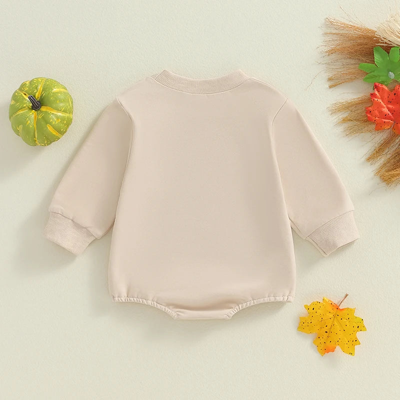 Baby Girls Long Sleeve O Neck Letter Daisy Print Loose Fall Romper Halloween Romper Newborn Clothes 0-18 Months