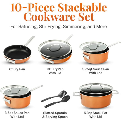 10 Pcs Copper Pots And Pans Set