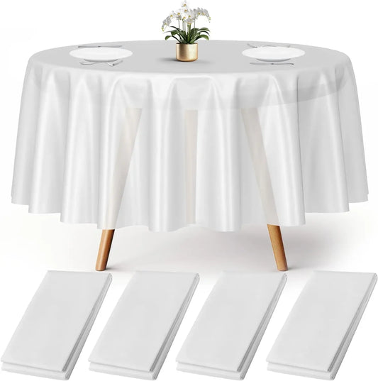 145-335cm Round Satin Tablecloths White Overlay Cover Smooth Fabric for Wedding Event Banquets Hotel Buffet Table Cloth Decor