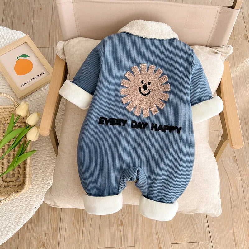 IYEAL  Winter Corduroy Thickened Warm Lapel Romper New Baby Boys' Fleece Jumpsuit  Baby Clothes Outside Wearing Winter Rompers
