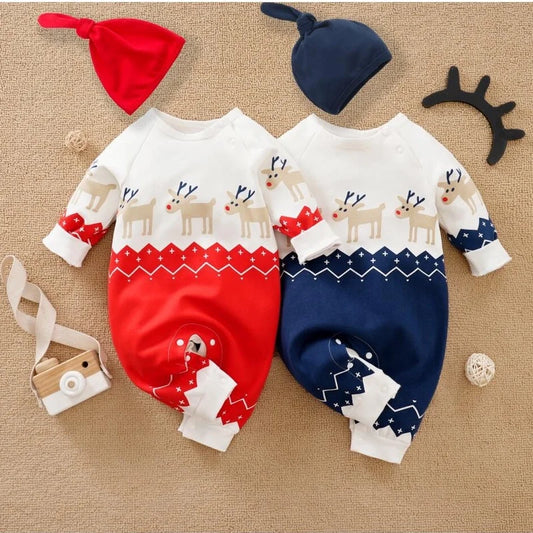 2 Pcs Baby Christmas Clothes Cute Deer Print Jumpsuit