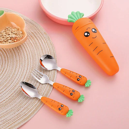 1PC/1set carrot set children's tableware stainless steel spoon and fork cutlery with box baby feeding kitchen tableware supplies
