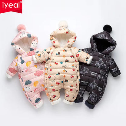 IYEAL Baby Clothes Winter Snowsuit Plus Velvet Duck Down Boys Jumpsuit 0-3 Yrs Newborn Romper Baby Girls Overalls Toddler Coats