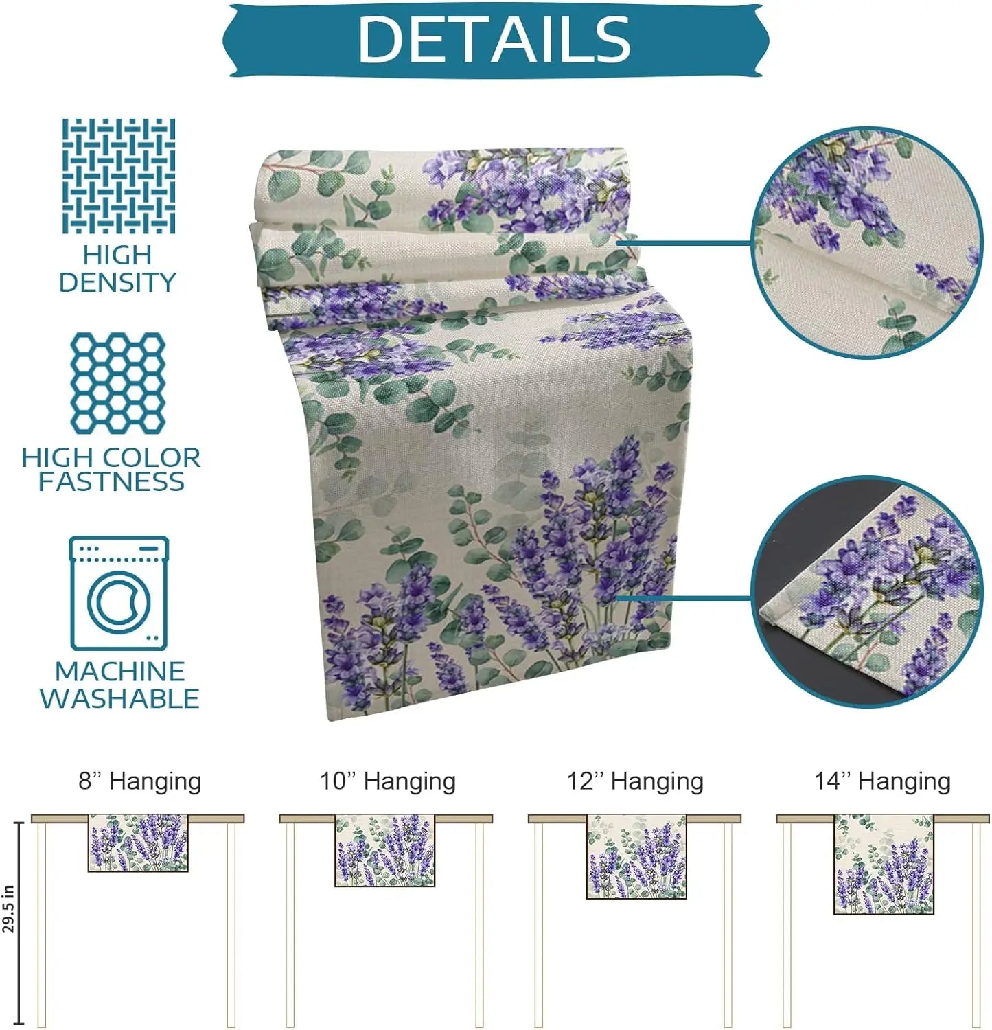 Eucalyptus Leaves Purple Lavender Flowers Linen Table Runners Party Decor Kitchen Dining Table Runners Wedding Decorations