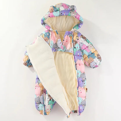 IYEAL Winter Warm Rompers Cartoon Hooded Baby Boys Girls Outerwear Infant  Jumpsuit Kids Down Cotton Overalls Snowsuits