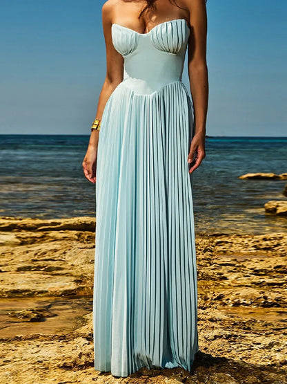 Off-Shoulder Pleated Maxi Dress